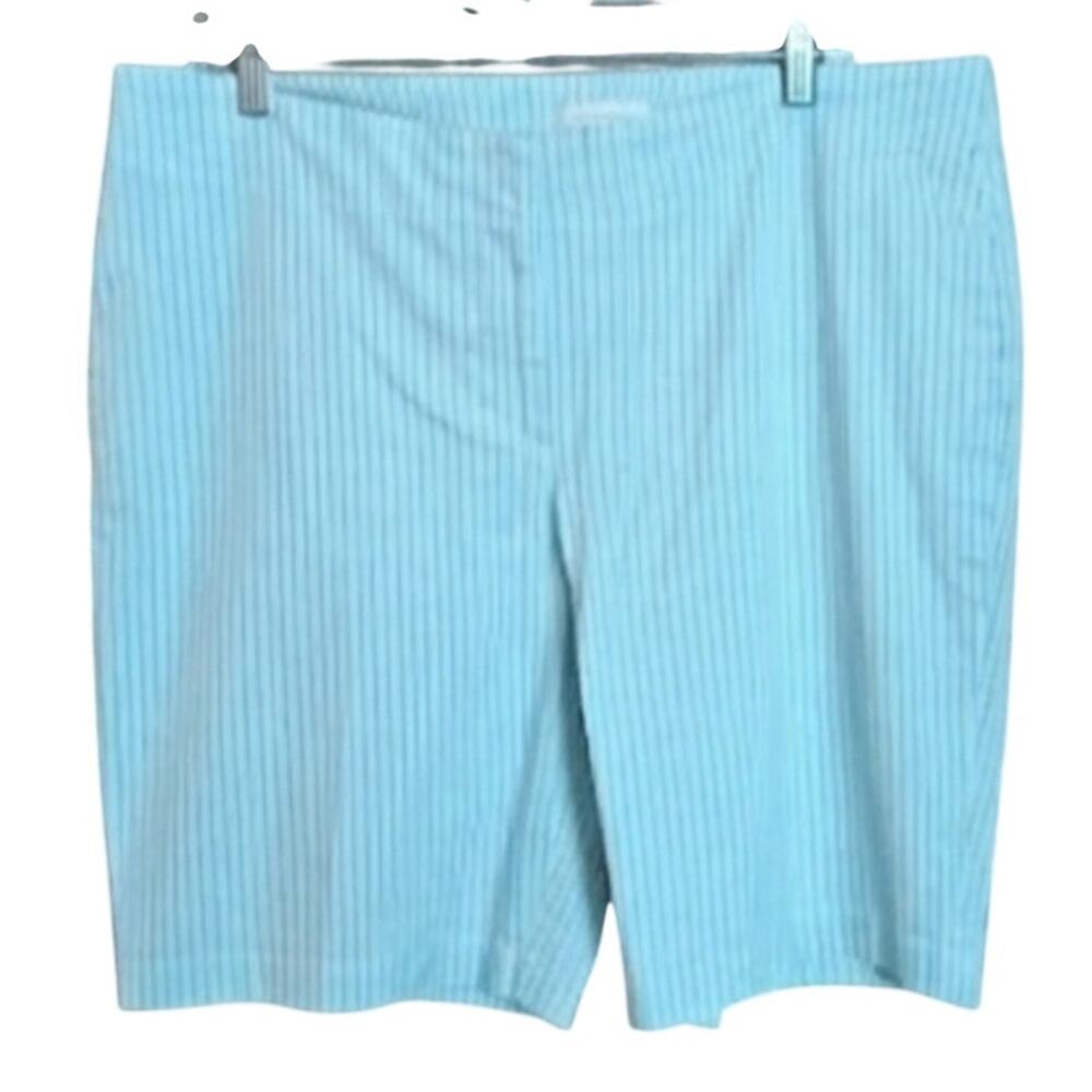 Talbots Women 16 Petite Blue/ Green Striped Cotton Stretch Chino Shorts Coastal